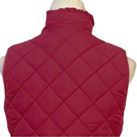 J. Crew Mercantile Burgundy Ruffle Neck Quilted Vest - Picture 7 of 11